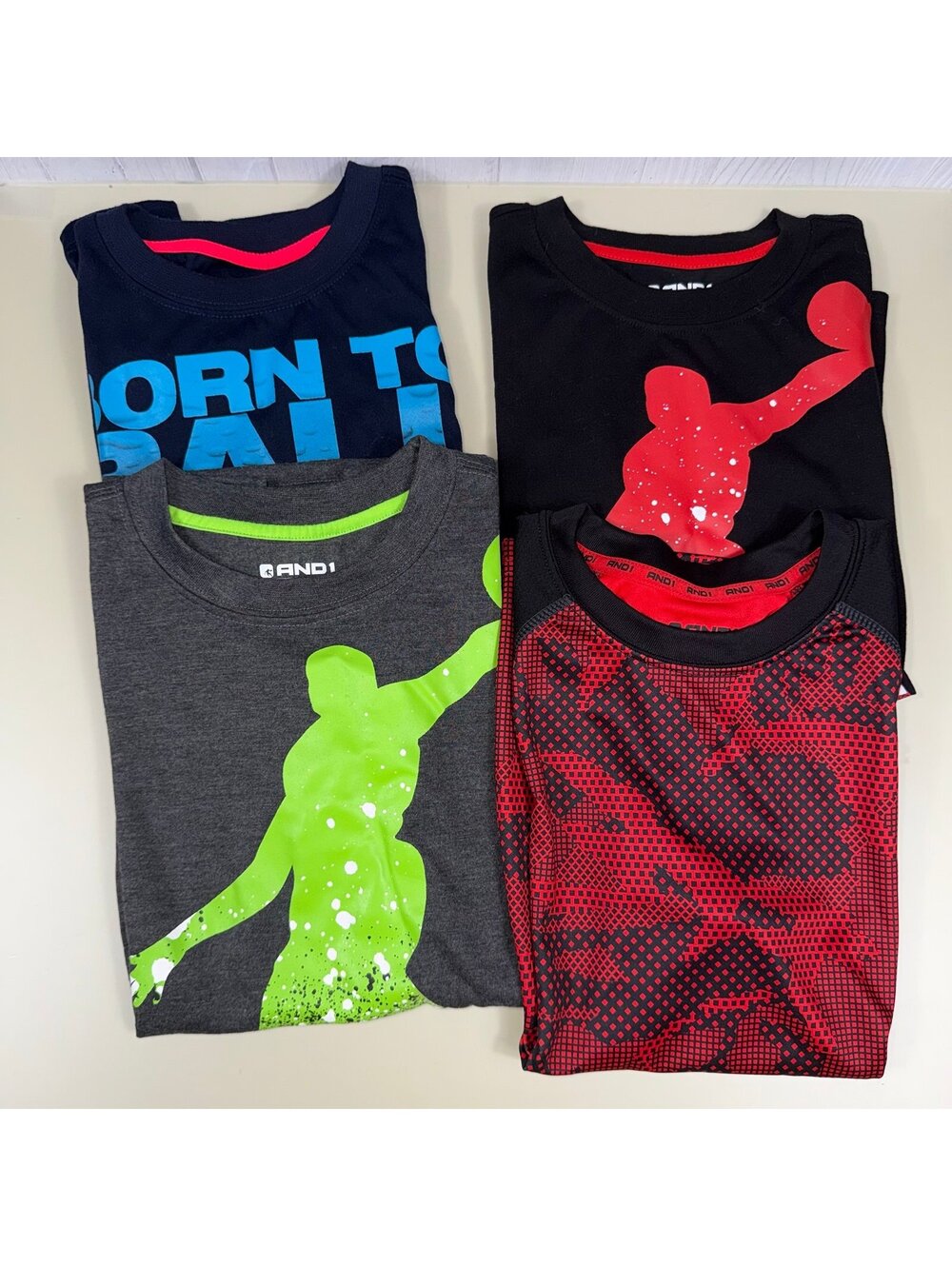 AND1 Boys Athletic Shirt Bundle | Size 8 | 4 Short Sleeve Performance Tees